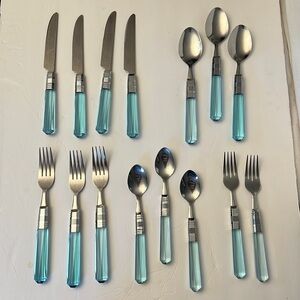Vintage Jeweled Lucite Handle 5 pc Service for 2 plus extras Silverware Flatware